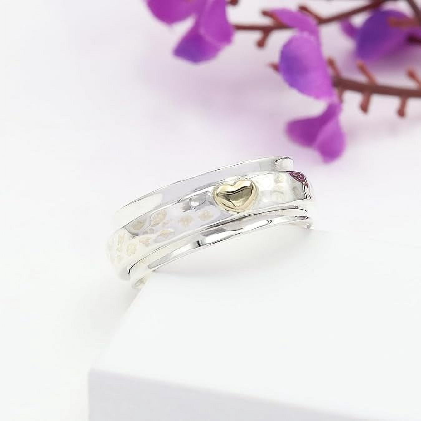 JAY JOOLS Golden Heart Fidget Spinner Ring - Anxiety Ring in 925 Silver for Women