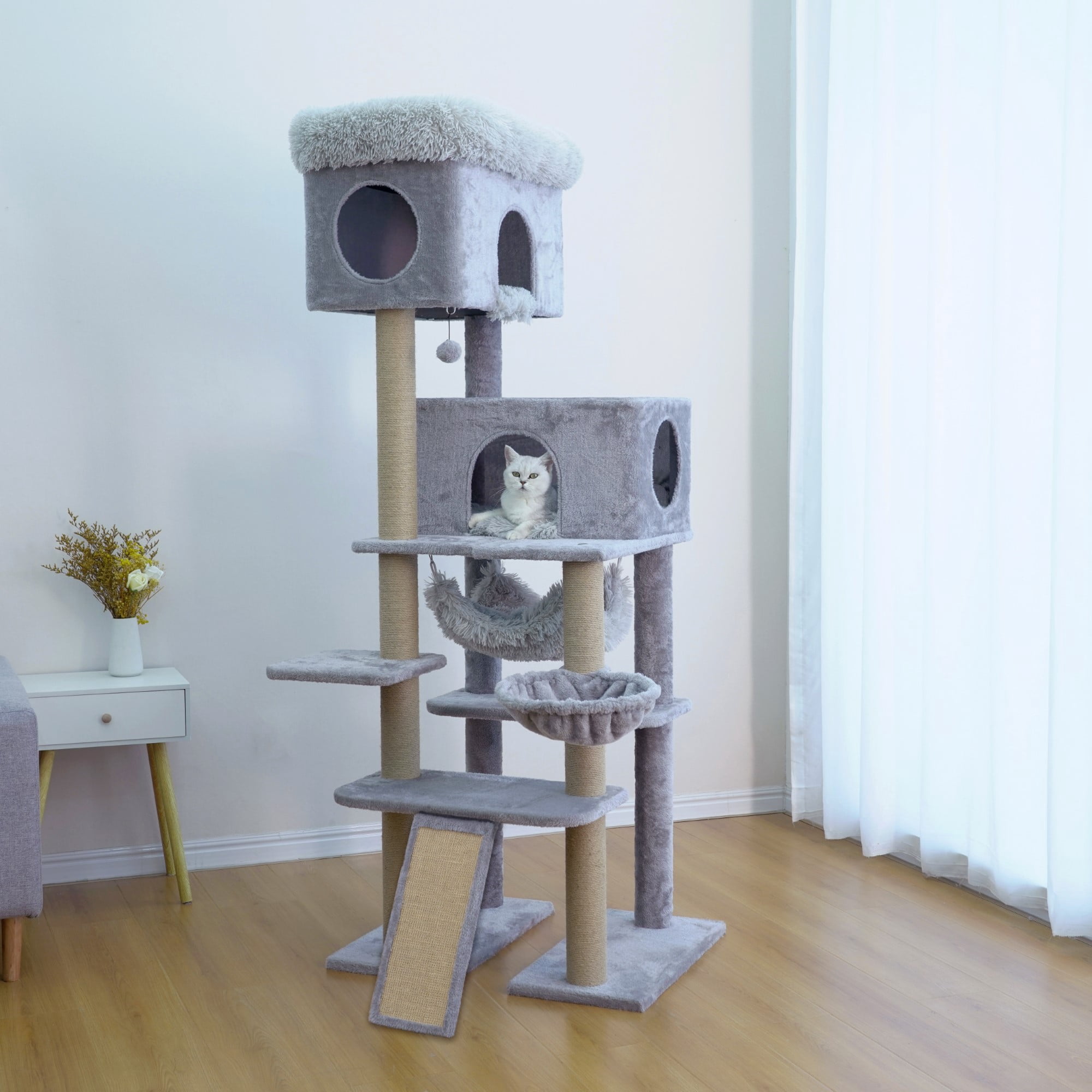 Arbre à chat extra large pour grands chats et foyers avec plusieurs chats – Condos spacieux, perchoirs surdimensionnés, poteaux à griffer robustes, 182 cm de hauteur, gris