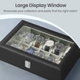 thumbnail image 5 of LEDREM 12-Slot Deluxe Watch Display Case with Glass Top, Removable Pillows & PU Leather, Watch Organizer Gift Box, Black and Gray, 5 of 9