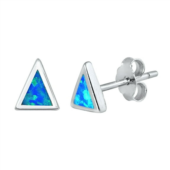 Sterling Silver Triangle High Polish Geometric Earrings Blue Simulated Opal 925 Jewelry Female