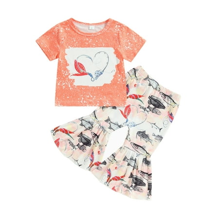 

IZhansean 2Pcs Toddler Baby Girls Summer Outfits Short Sleeve Letter Print T-Shirt Mermaid Flared Pants Clothes Orange 18-24 Months
