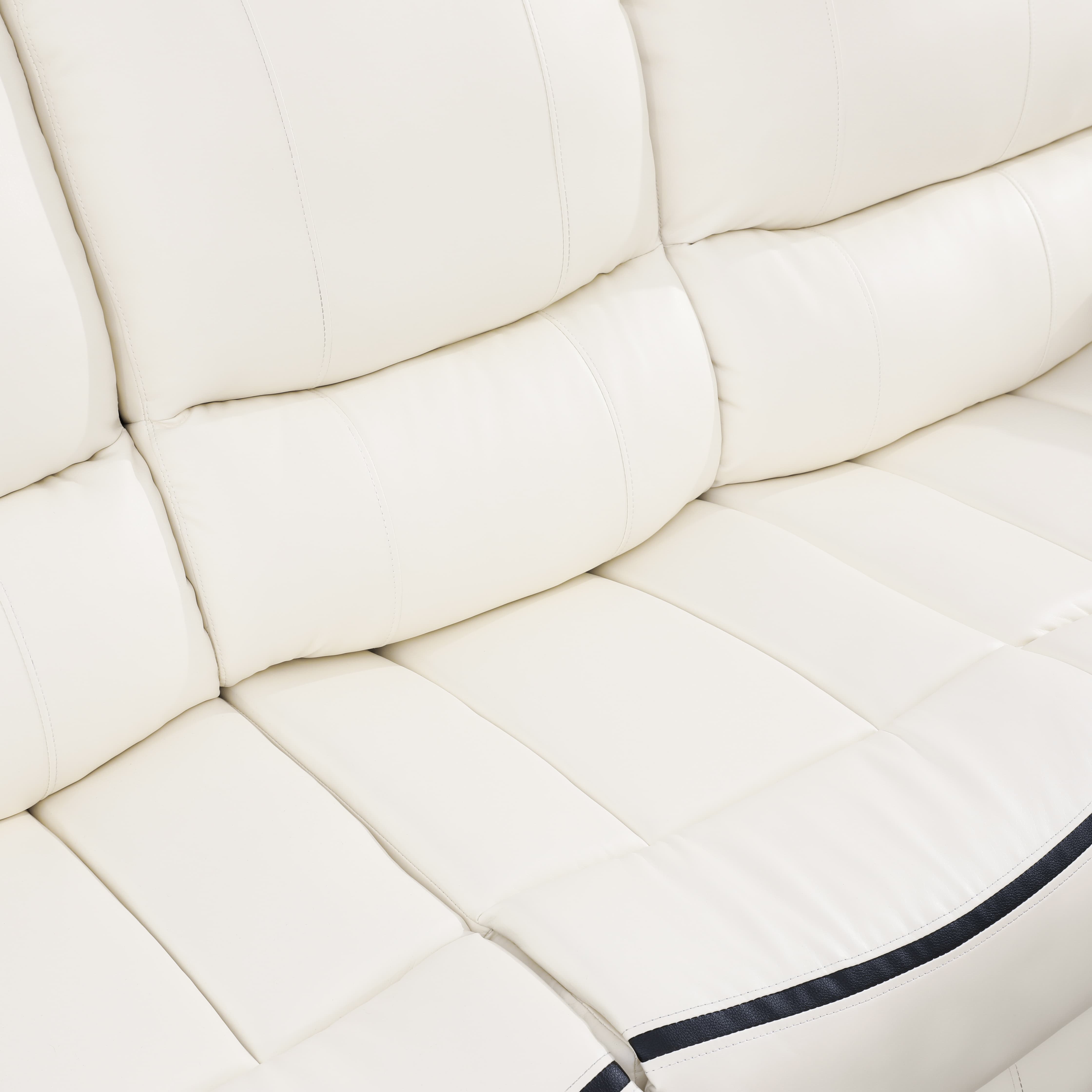 MAYEERTY Power Reclining Sofa, Electric 3-Seat Breathable Leather Recliner with Reversible Coffee Table for Living Room, White