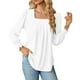 thumbnail image 1 of Camiseta de manga larga con cuello cuadrado plisado jacquard de color liso para mujer - Mezcla 90 % poliéster - Para todas las estaciones - S-XXL, 1 of 4
