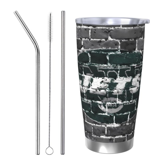 Taza térmica duradera de acero inoxidable 304 con temática del equipo de fútbol Jets con tapa y pajita Taza térmica de acero inoxidable de 20 oz Taza para automóvil Adecuada para bebidas frías y