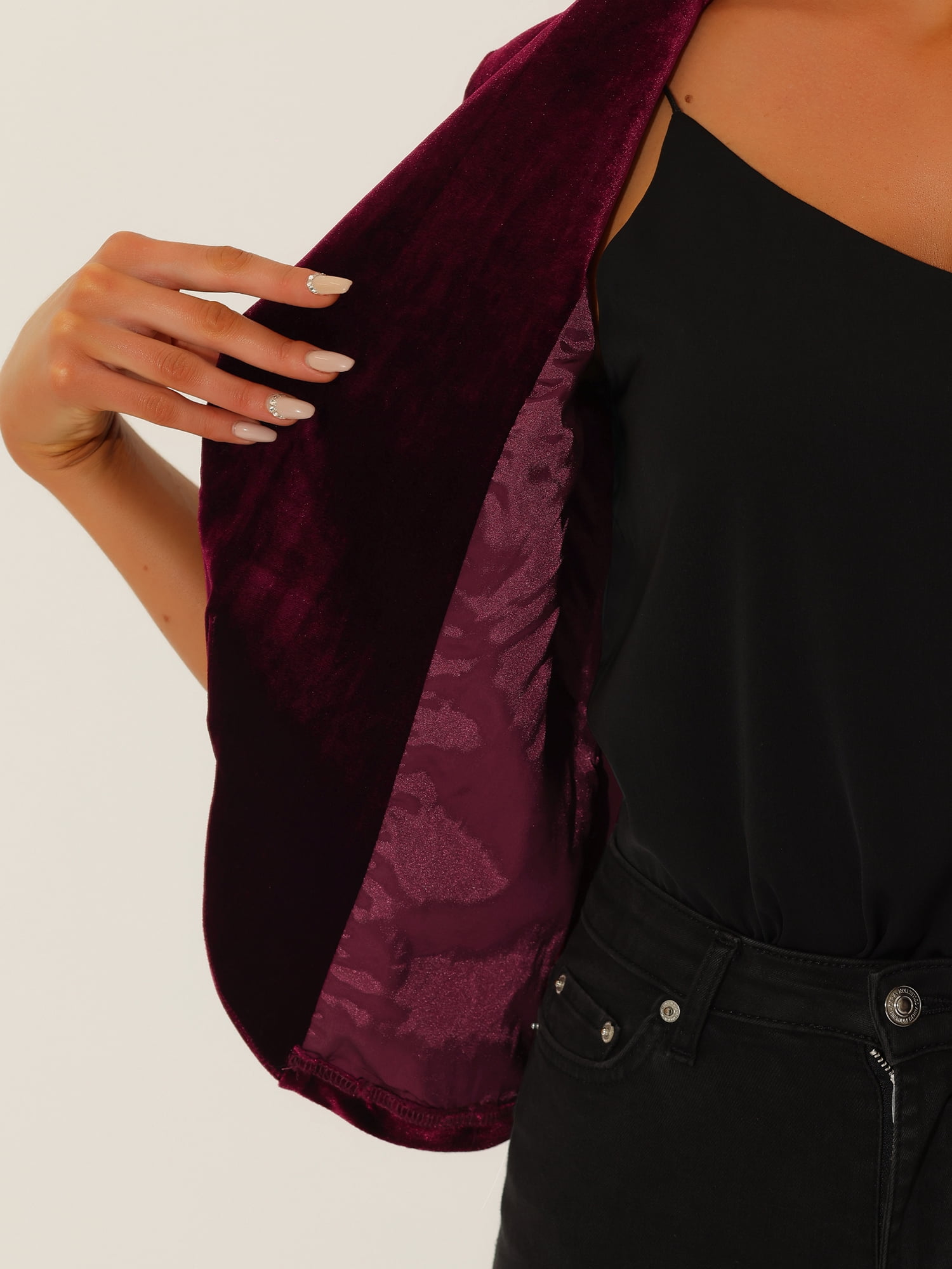 DARING DIVA Women's Velvet Shawl Lapel Collar Open Front Cardigans M Burgundy