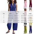 thumbnail image 5 of Cotton Jumpsuits for Women Round Neck Button Sleeveless Summer Rompers Casual Fashionable Solid Color Loose Wide Leg Jumpsuit with Pockets, 5 of 5