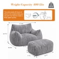 thumbnail image 2 of LaoGeoRon Bean Bag Chair for Adults with Foot Stool,Memory Foam Filled Large Bean Bag Chair Armrests with Ottoman Removable Washable Cover, 2 of 9