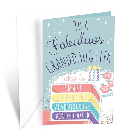 Prime Greetings Birthday Card For Granddaughter, Made in America, Eco-Friendly, Thick Card Stock with Premium Envelope 5in x 7.75in, Packaged in Protective Mailer E11