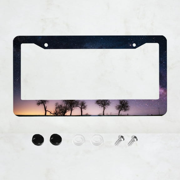 Stars and Trees License Plate Frame, Aluminium Accessory Beautiful License Plate Cover Decoration with Screws 12"x6" for US Standard Vehicle Size