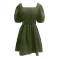 thumbnail image 4 of MIXUE Summer Dresses for Women Solid Color Square Neck Short Puff Sleeve A Line Casual Dress Holiday Wear,Green,S, 4 of 4