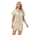 thumbnail image 2 of Xyxonk Pajama Sets for Women 2 Piece Silk Satin Button Pj Sets Classic Short Sleeve Shirt and Womens Pajama Pants Cozy Lounge Two Piece Homewear Champagne L, 2 of 7