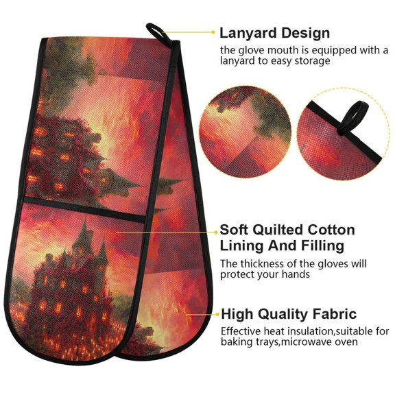 BZSMCE Oven Mitts Rose Covered House Creative Pattern Resistant Kitchen Gloves