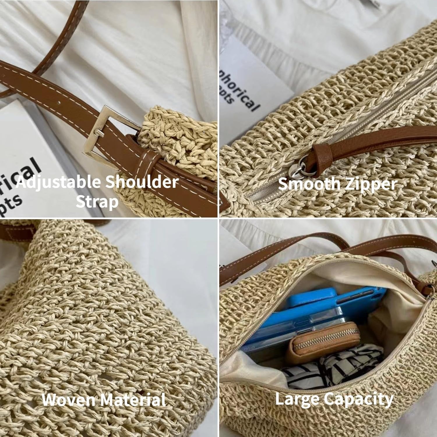 Gets Handwoven Round Rattan Bag Straw Crossbody Shoulder Bag for Women Bohemian Straw Tote Bag Beach Carrying Handbag