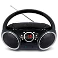 thumbnail image 1 of SINGING WOOD 030C Reproductor de CD portátil Boombox AM FM Radio de sintonización analógica, entrada de línea auxiliar, conector de auriculares, asa de transporte plegable (negro con un toque de, 1 of 5