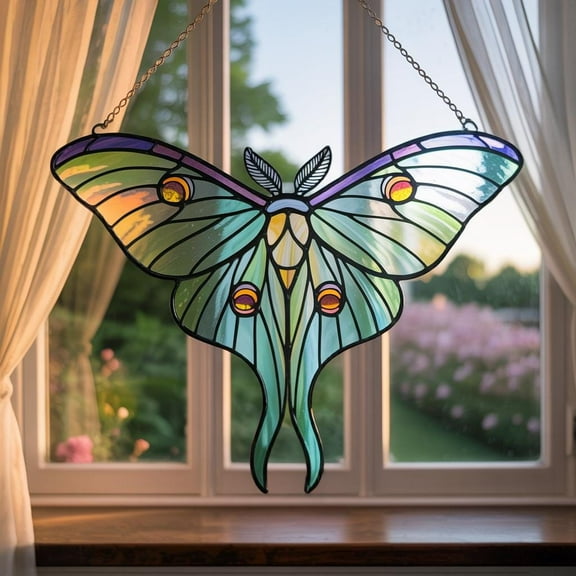 Luna Moth Acrylic Suncatcher, Butterfly Window Hanging Decor, Moon Moth Ornament, Mystical Sun Catcher, Boho Nature Home Decor,Xmas Ornament