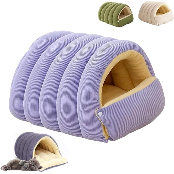 Cozy Monster Cat Bed - Arctic Fleece Cat Cave Bed with Removable Cushion, Calming Nest, Self-Warming Cave,cat Bed with Cover,Machine Washable Warm Kitty Beds for Indoor Cats & Small Dogs(Purple-L)
