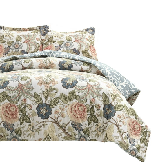 Lush Decor Sydney Floral Comforter Set, 3 Piece Set, Full/ Queen, Green & Blue - Colorful Floral Bedding Set - Spring Decor - Flower Comforter - Vintage & Country Cottage Bedroom Decor
