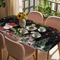 thumbnail image 3 of Black Christmas Table Cloths for 6 Foot Rectangle Tables, Gnomes Xmas Tree Snowflake Winter Gifts Patio Waterproof Elastic Fitted Tablecloths, Washable Rectangular Table Cover for Camping, 3 of 8
