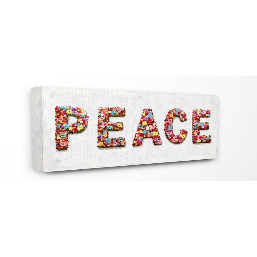 The Stupell Home Decor Collection Peace Floral Bush Shapes Lettered Painted Typography Oversized Stretched Canvas Wall Art, 13 x 1.5 x 30