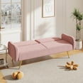 thumbnail image 5 of Bianlte Modern Fabric Convertible Linen Fabric Split Backrest Adjustable Backrest Upholstered Loveseat Sofa with 2 Throw Pillows, Pink, 5 of 7