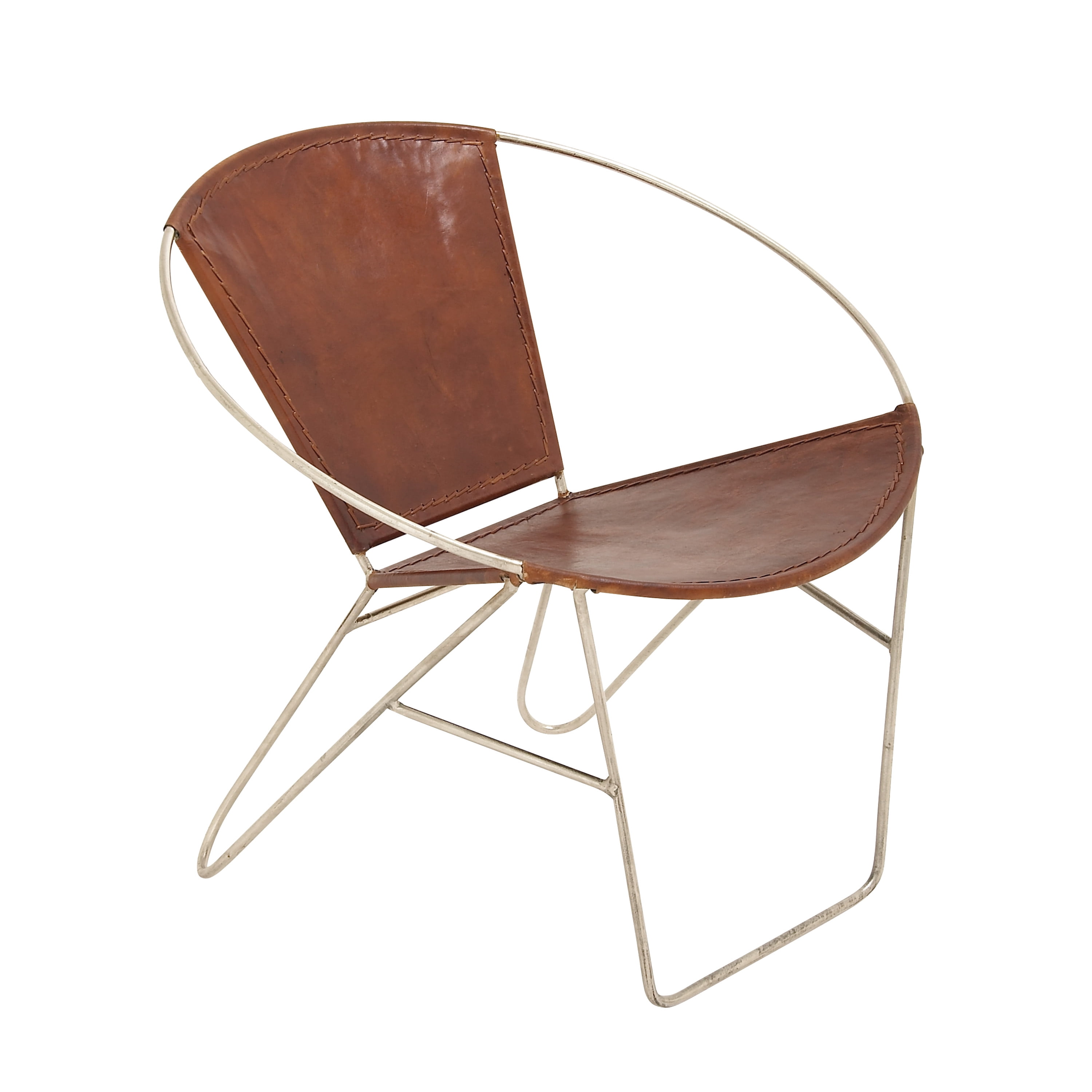 DecMode Leather Lounge Chair with Silver Frame, Brown, Set of 2