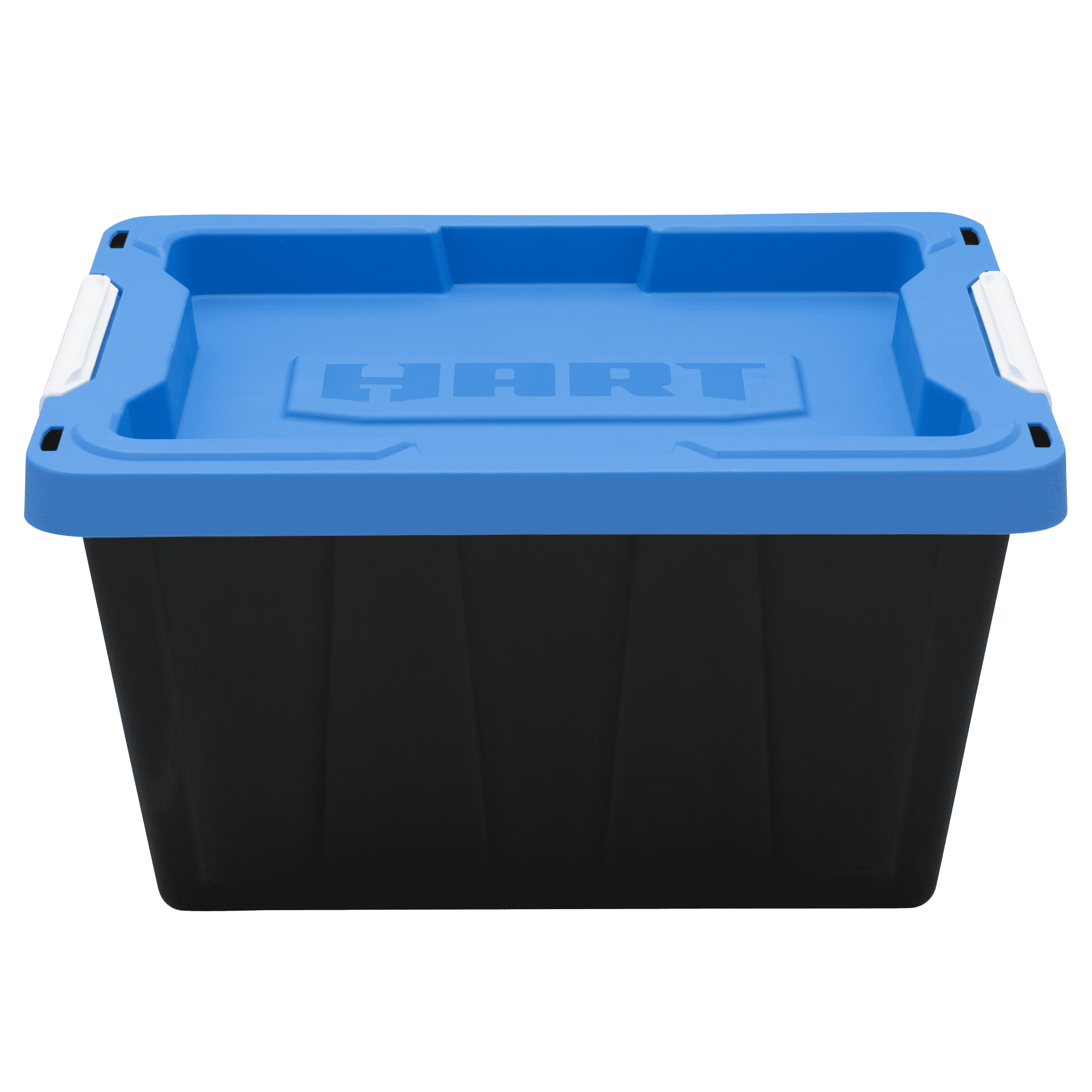 HART 50 Gallon Rolling Plastic Storage Bin Container with Pull Handle,  Black with Blue Lid, Set of 2