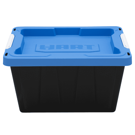 HART 5 Gallon Latching Plastic Storage Bin Container, Black with Blue Lid