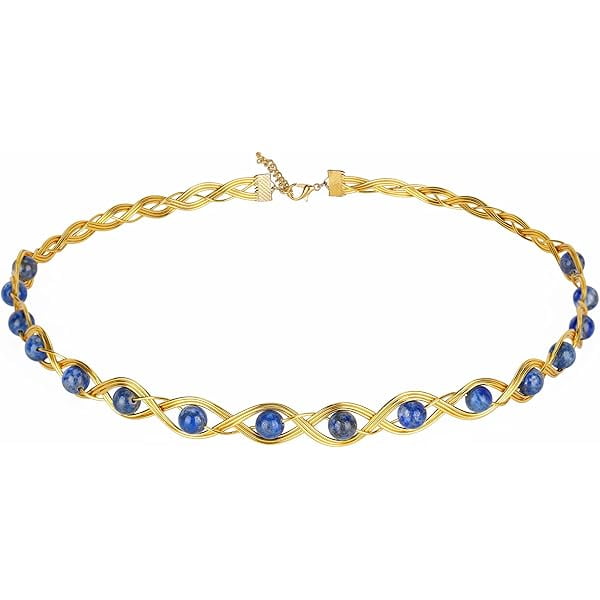 wonima44 Renaissance Crystal Celtic Crown - Handmade Gold Fairy Circlet Elvish Headband Lapis Lazuli Healing Beaded Braided Headpiece Tiara Queen Royal Cosplay Hair Decoration for Wedding Halloween