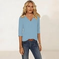 thumbnail image 4 of Hvogkswy Womens 3/4 Long Sleeve Tops, Fashion Solid Color V Neck 3/4 Long Sleeve Summer Tops, Soft Breathable Summer Daily Casual Linen Shirts, 4 of 7