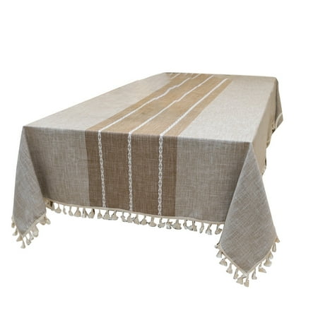 

55X70inch Tablecloth with Fringe Tassels Rectangle Cotton Linen Fabric Table Cover Cloth for Kitchen Dining Patio(Brown)