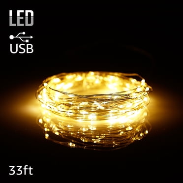 33ft 100LEDs String Lights Dimmable with Remote Control, Waterproof Copper Wire Firefly Lights, USB Powered Fairy Light, Warm White