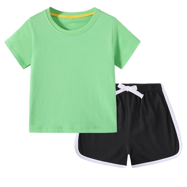 Odeerbi 1-11 Años Niños Niñas Verano Conjuntos Algodón Manga Corta Camiseta Pantalones Cortos Conjunto Dos Piezas Suave