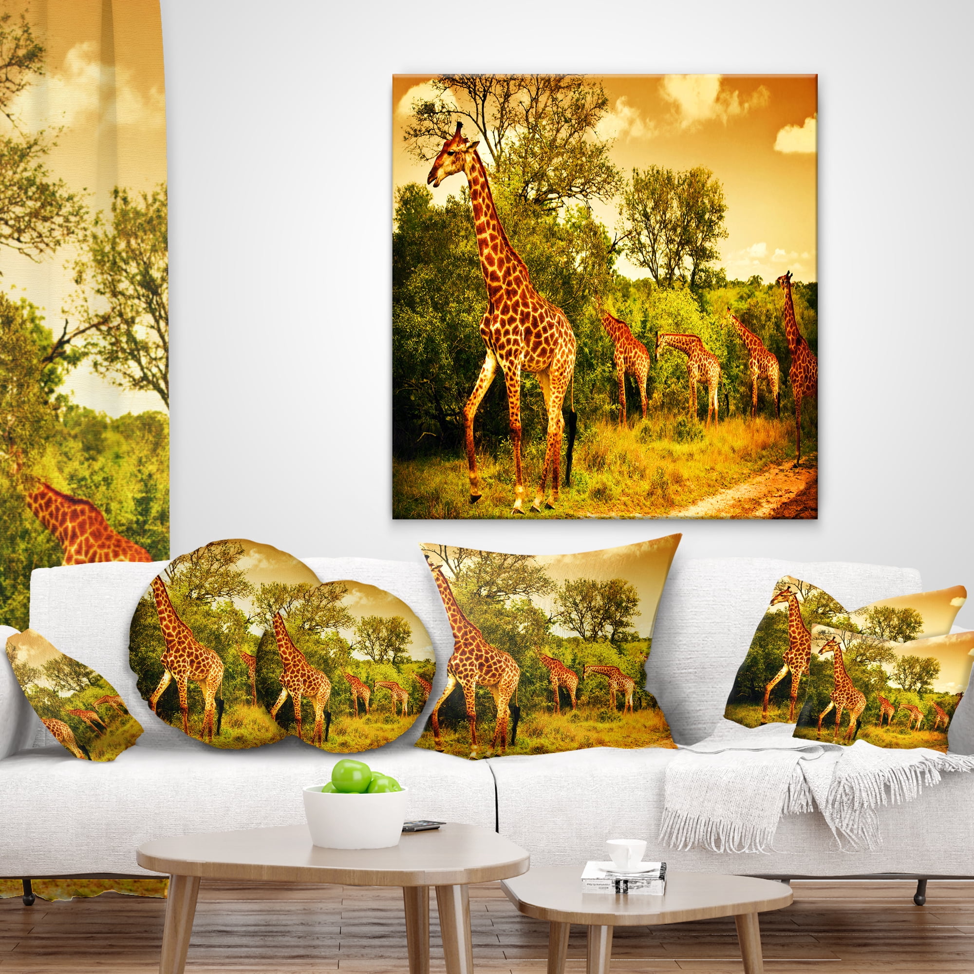Designart South African Giraffes - African Throw Pillow - 16x16