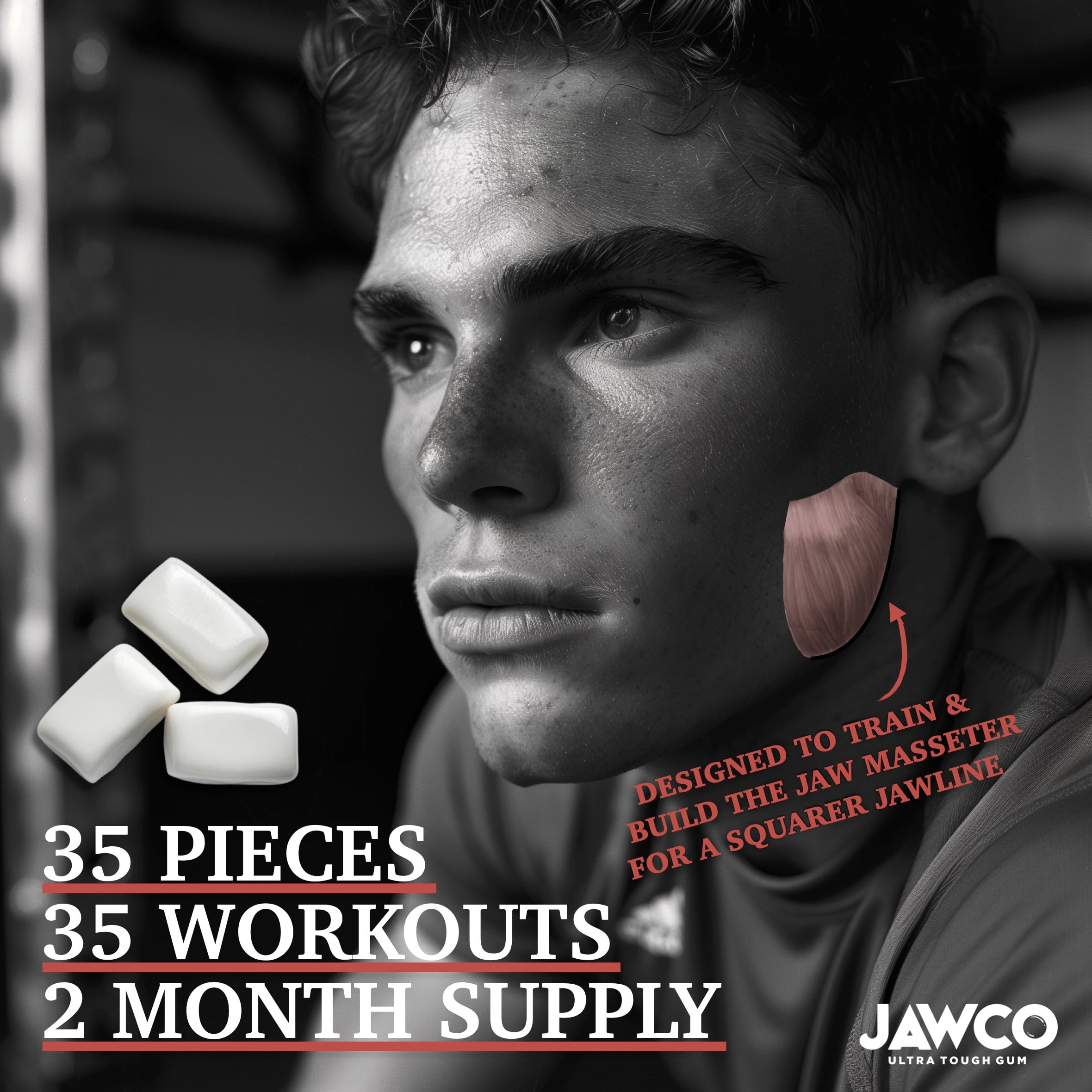 JAWCO Ultra-Tough Jawline Chewing Gum | Cinnamon Facial Fitness Hard Gum | 3-PACK
