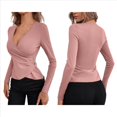 thumbnail image 2 of Camiseta de Larga Ajustada con Escote en V Profundo y Fruncido para Mujer Rosa M, 2 of 5