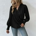 thumbnail image 5 of Black Womens Tops Women's Elegant Women's V Neck with Great Sleeves Temperament Worker Women's Solid Color Shirt Going Out Tops for Women, 5 of 5
