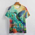 thumbnail image 3 of Flower Hummingbird Womens Tops Women's Fashion Casual Short Sleeve Flower Print Round Neck Pullover Top Blouse, 3 of 6