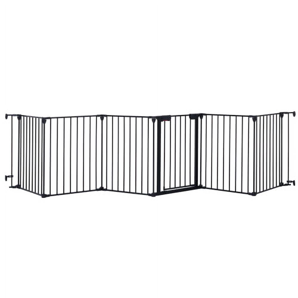 150" Freestanding Pet Gate,Foldable Metal Dog Gate, 6 Panel Step Over Fence With Child Proof Double Locking System Extra Wide Free Standing Tall Dog Gates for Doorways,House,Stairs,Porch,Deck,Yard