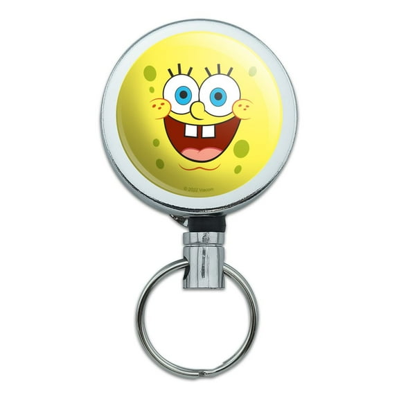SpongeBob Goofy Smile Face Heavy Duty Metal Retractable Reel ID Badge Key Card Tag Holder with Belt Clip
