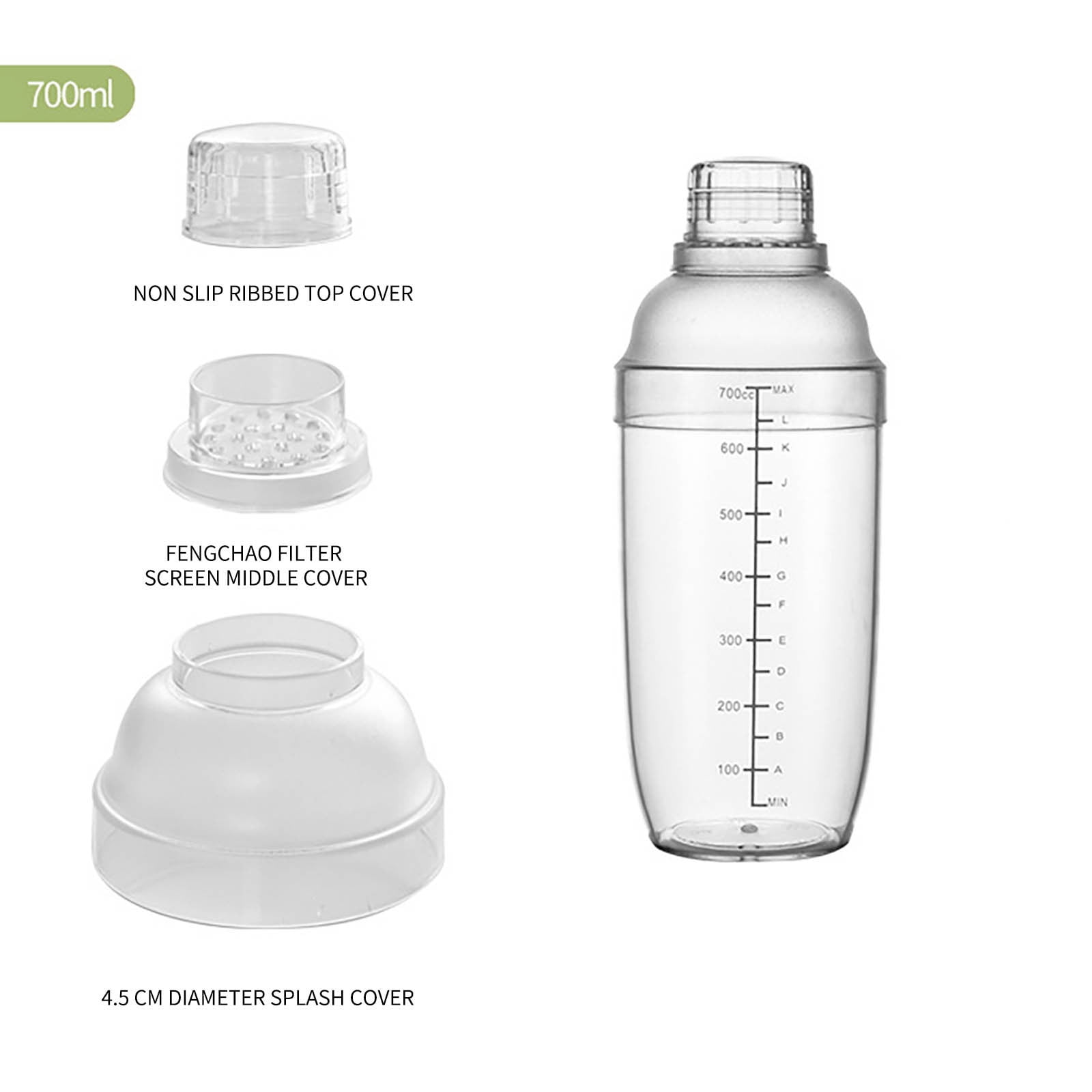 Leak-Proof Shaker, BPA-FREE Bottle with Vortex Mixer, 25 oz (700 ml)