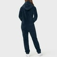 thumbnail image 6 of BiZtdJrK Womens Zipper Fuzzy Pajama Jumpsuit with Drawstring Hood Winter Warm Fleece One Piece Sleep Pants Casual Loose Pocket Loungewear, Navy, XXL, 6 of 7