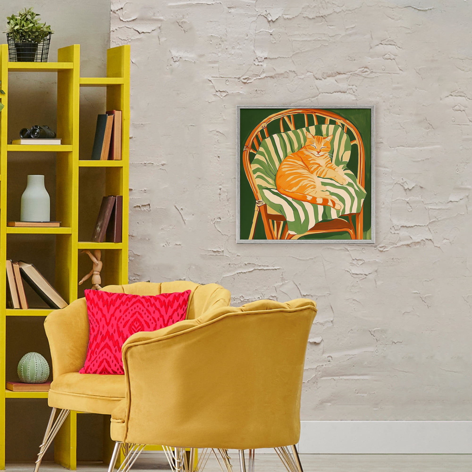 Stupell Industries Cat In Rattan Chair Gray Framed Giclee Art, design by Walker Noble