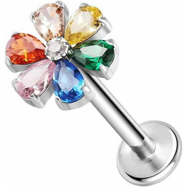 F136 Titanium 16G 8mm Piercing Jewelry for Lip, Labret, Conch, Tragus, Helix, Earlobe - Hypoallergenic Internally Threaded Flat Back Cartilage Stud Earring #13 Petal