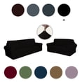 thumbnail image 2 of Golden Linens 2 pcs SlipCover Set for Sofa & Loveseat Stretch ((4 Way)) to Fit /Slipcovers Set, Furniture Protector Cover Set, Wrinkle Free# Yafa Black, 2 of 7