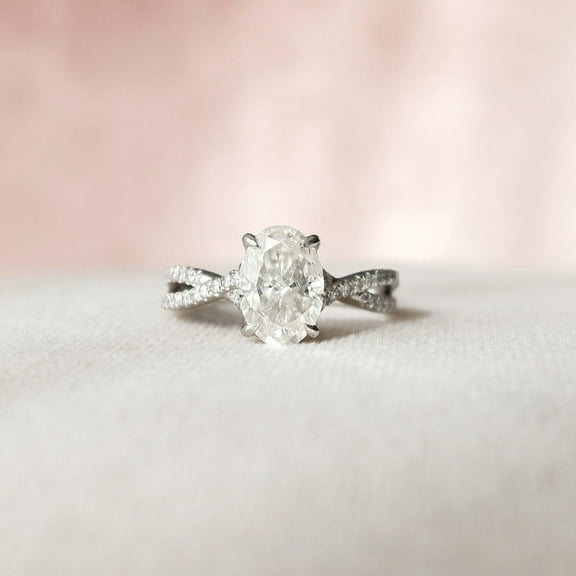 Silvago Jewel White Gold Plated 14K Diamond Rings for Women's - Excellent 1.9 Ct Oval Cut Diamond Rings for Her - Full Eternity Infinity Twisted Cross Over Shank Engagement Rings for Women's