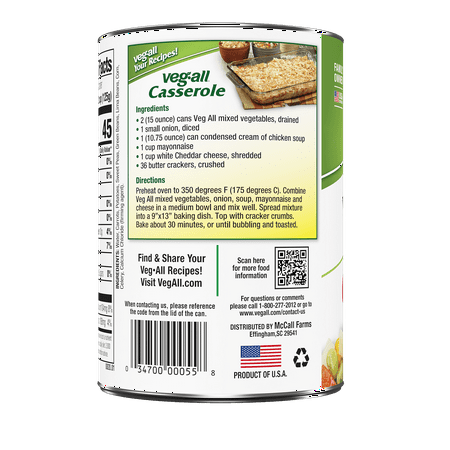 Veg-All Canned No Salt Added Mixed Vegetables, Canned Vegetables, 15 oz
