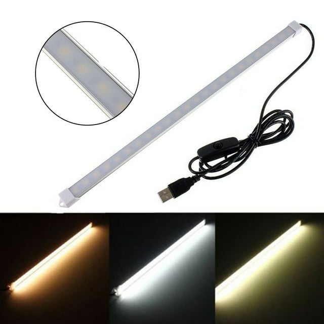 onlyliua buscador de regalos barra led smd 5630 35 cm, 24 leds 5 v acondicionador appagador usb barra LED blanca de 35 cm con 24 chips SMD 5630 en carcasa slim, cable USB negro con interruptor; detalle del difusor y muestras de tres tonos de luz; también adecuada para iluminación decorativa en cajones o estantes.
