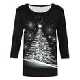 thumbnail image 4 of asdoklhq Christmas Womens Christmas Tops Women's Crew Neck Christmas Print 3/4 Sleeve Round Neck T-shirt Blouses Black XL, 4 of 5