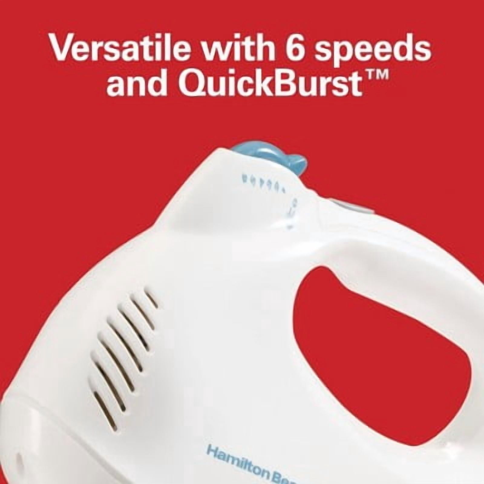 6 Speed Hand Mixer with Snap-On Case 3 Attachments White : 250W, Dishwasher-Safe Parts