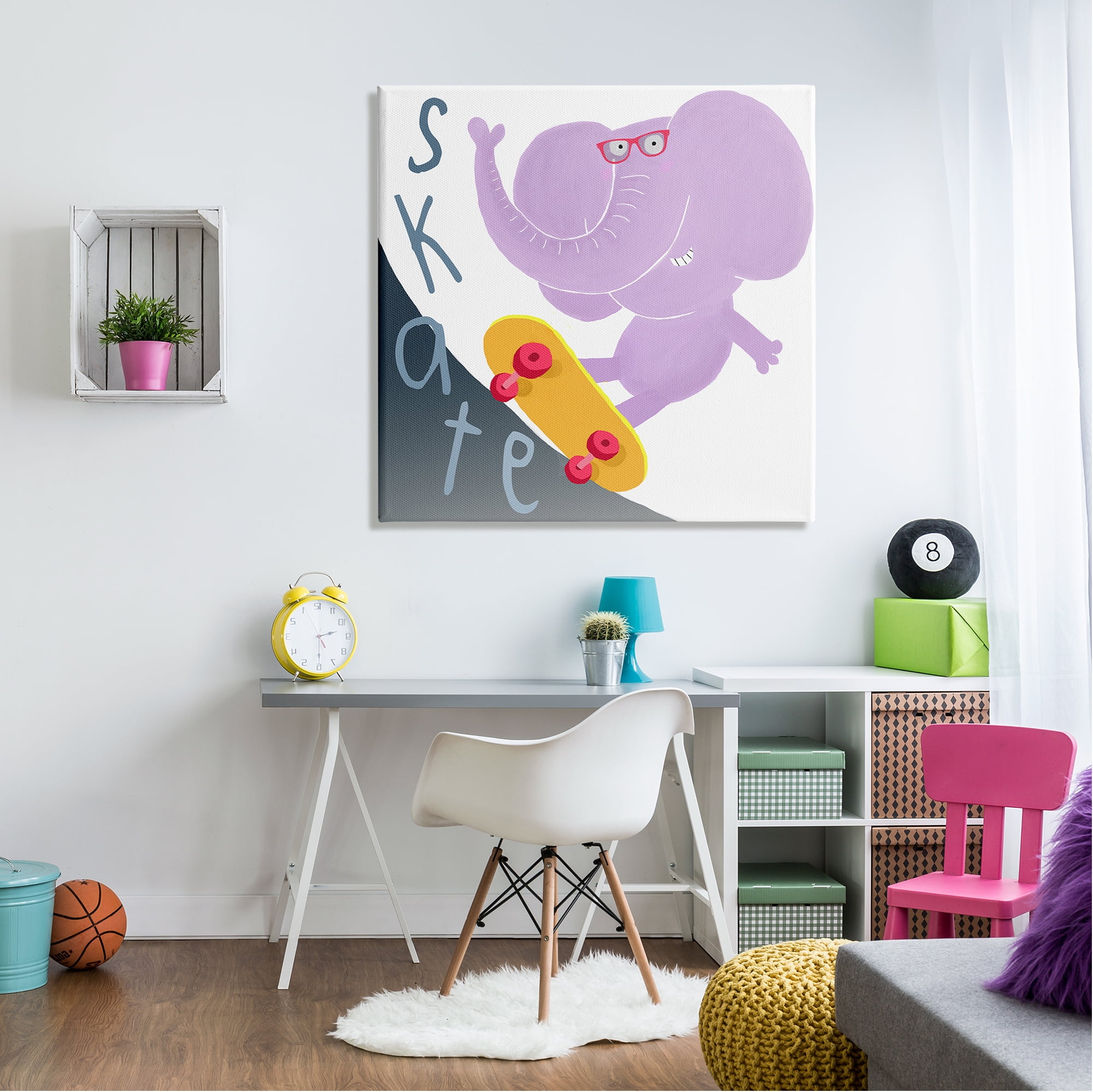 Stupell Industries Purple Elephant on Skateboard Animals & Insects Painting Gallery Wrapped Canvas Print Wall Art, 36 x 36